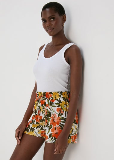 Orange & Green Floral Viscose Shorts