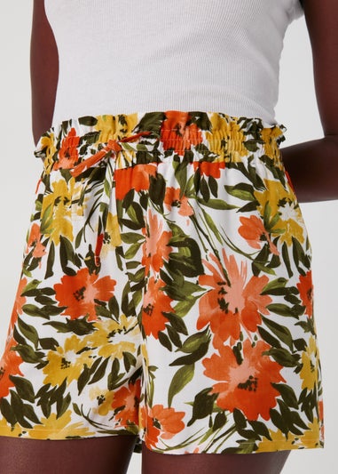 Orange & Green Floral Viscose Shorts