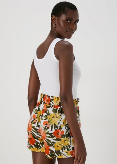 Orange & Green Floral Viscose Shorts