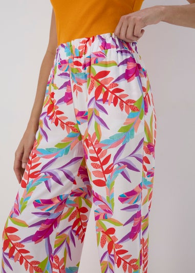 Multicolour Neon Palm Viscose Wide Leg Trousers