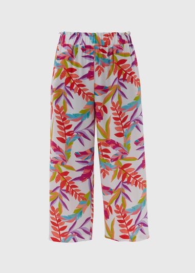 Multicolour Neon Palm Viscose Wide Leg Trousers