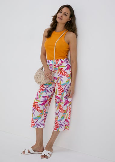 Multicolour Neon Palm Viscose Wide Leg Trousers