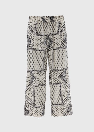 Black Mono Scarf Print Viscose Wide Leg Trousers