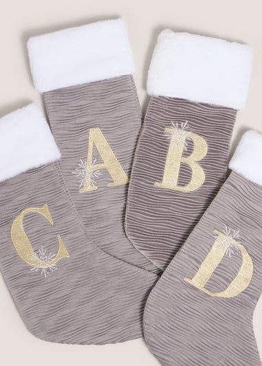 Grey Alphabet Ribbed Stocking