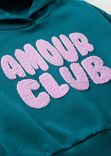 Girls Teal Amour Club Slogan Hoody (7-15yrs)