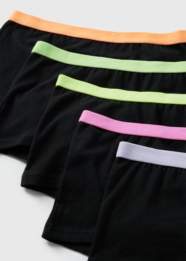 5 Pack Girls Black Neon Trim Hipsters (6-13yrs)