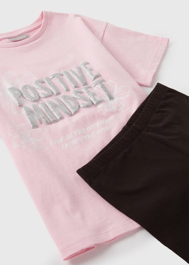 Girls Pink Positive Top & Shorts Set (7-15yrs)