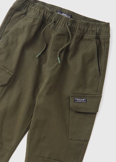 Boys Green Twill Cargo Trousers (7-15yrs)