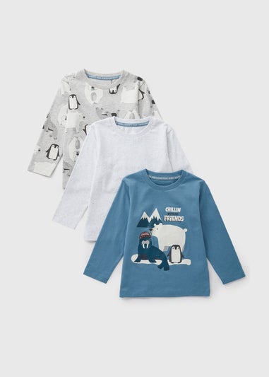 3 Pack Boys Grey Artic Animal T-Shirts (1-7yrs)