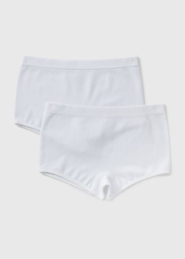 2 Pack Girls White Ribbed Briefs (7-13yrs)