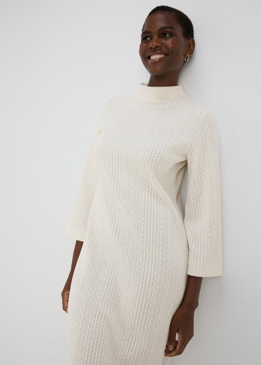 Et Vous Cream Cable Knit Midi Dress