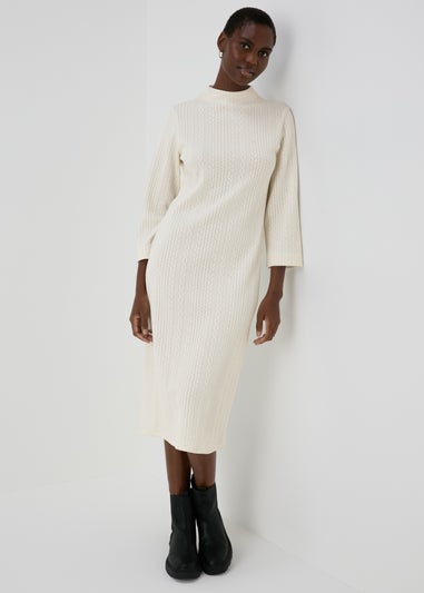 Et Vous Cream Cable Knit Midi Dress