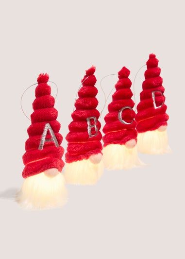 Joyful Red Alphabet Light Up Gnome Tree Decoration