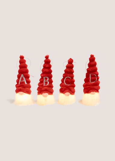 Red Alphabet Light Up Gnome Tree Decoration