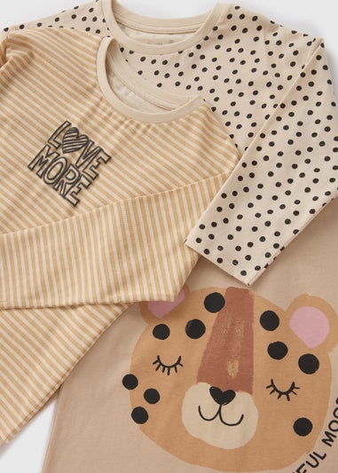 3 Pack Girls Beige Leopard T-Shirts (1-7yrs)