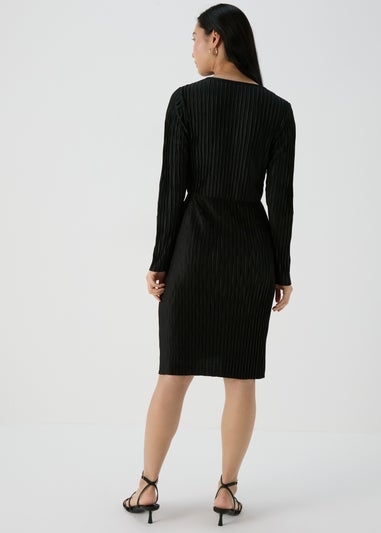 Black Plisse Wrap Dress