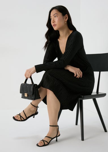 Black Plisse Wrap Dress