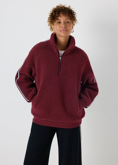 Burgundy Borg Half Zip Jumper