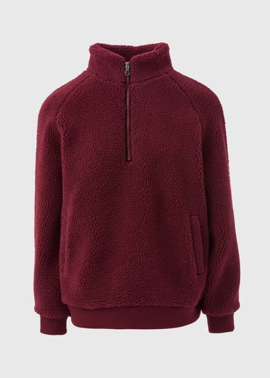 Burgundy Borg Half Zip Jumper