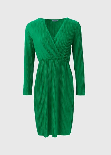 Green Plisse Wrap Dress