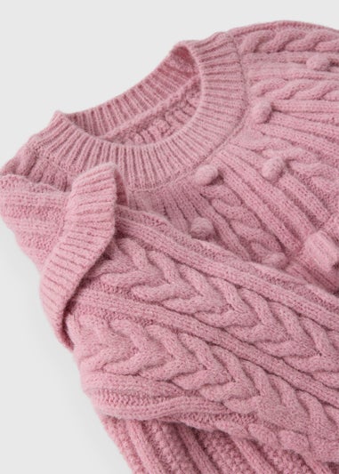 Girls Pink Cable Knit Frill Jumper (1-7yrs)