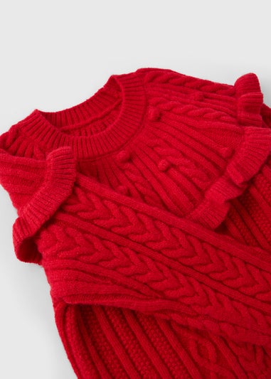 Girls Red Cable Knit Frill Jumper (1-7yrs)