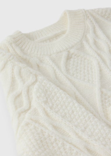 Girls Cream Flower Cable Knit Jumper (1-7yrs)