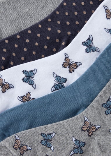 5 Pack Grey Butterfly Crew Socks