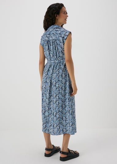 Blue Snake Print Midi Dress