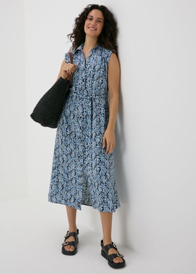 Blue Snake Print Midi Dress