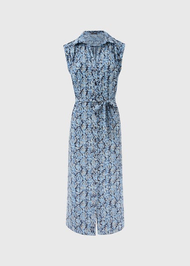 Blue Snake Print Midi Dress