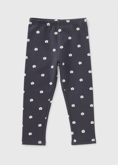 Girls Black Polka Dot Flower Leggings (1-7yrs)