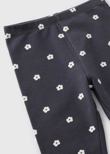 Girls Black Polka Dot Flower Leggings (1-7yrs)