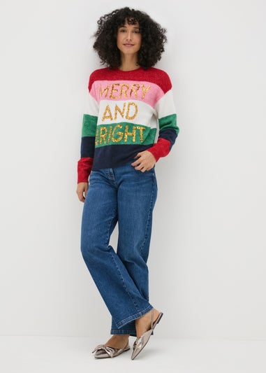 Joyful Multicolour Stripe Merry And Bright Jumper