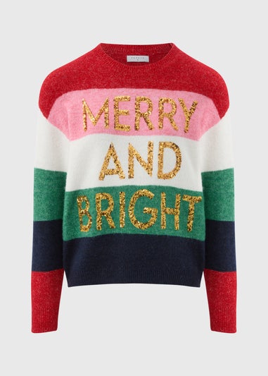 Joyful Multicolour Stripe Merry And Bright Jumper