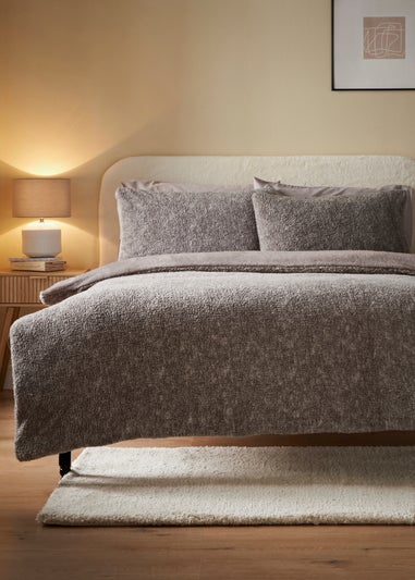 Grey Marl Teddy Fleece Duvet Set