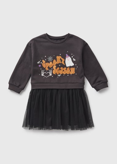 Black Spooky Season Mesh Sweater Dress (1-10yrs)