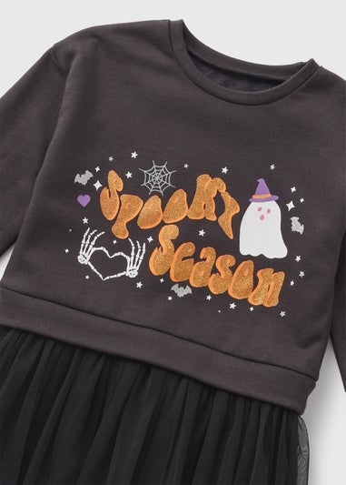 Girls Black Spooky Season Mesh Sweater Dress (1-10yrs)