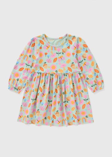 Girls Green Floral Autumn Dress (1-7yrs)