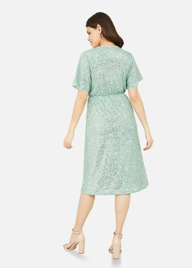 Yumi Mint Green Sequin Wrap Dress