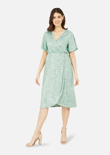 Yumi Mint Green Sequin Wrap Dress