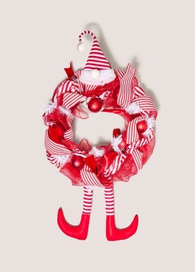 Joyful Red Christmas Candy Cane Hat Wreath