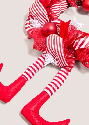 Joyful Red Christmas Candy Cane Hat Wreath