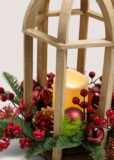 Winter Poem Wooden LED Lantern With Berries