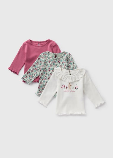 3 Pack Baby White Floral T-Shirts (Newborn-23mths)