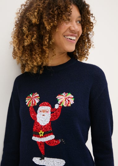 Joyful Navy Santa Sequin Jumper