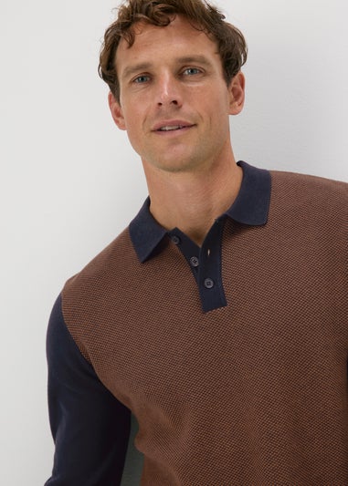 Rust Textured Knit Polo Shirt