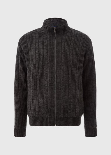 Lincoln Charcoal Zip Up Borg Cardigan