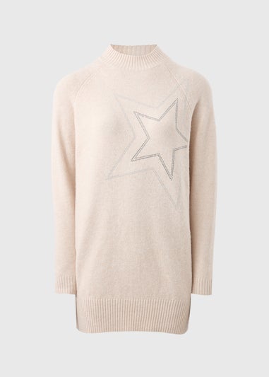 Beige Star Embellished Knitted Tunic