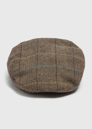 Brown Herringbone Flat Cap